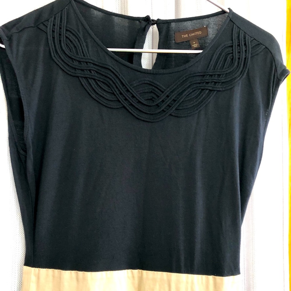 Midi Dress Khaki skirt black embroidered top knee length short sleeve office